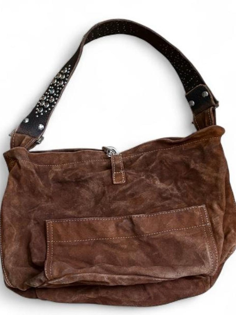 Tylie Malibu Bag Classic Utility Brown Suede Leather w/ Stud & Crystal Accents - Picture 4 of 6